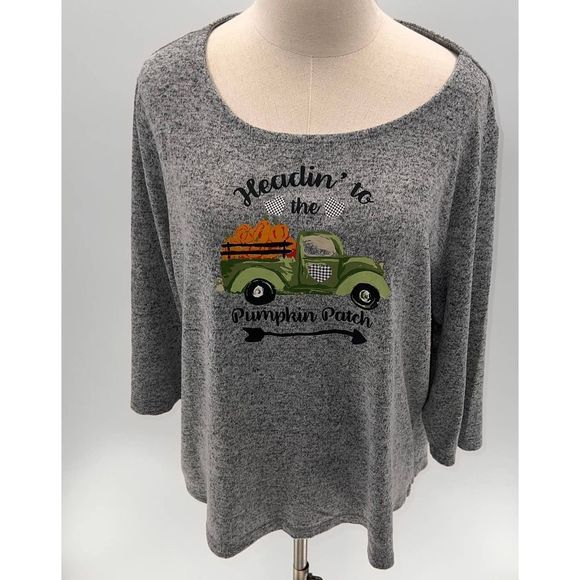 Magical Season Plus Size Gray "Headin to the Pumpkin Patch" 3/4 Sleeve Shirt-1X - Picture 2 of 13